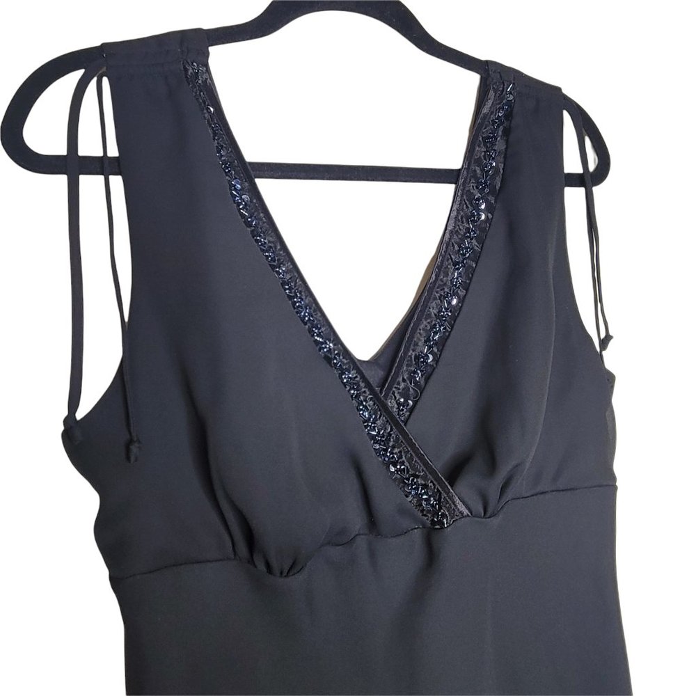 AGB Dress Byer Black Sleeveless V-Neck Wrap Style Sequence Drawstring Size 14 - Picture 2 of 5